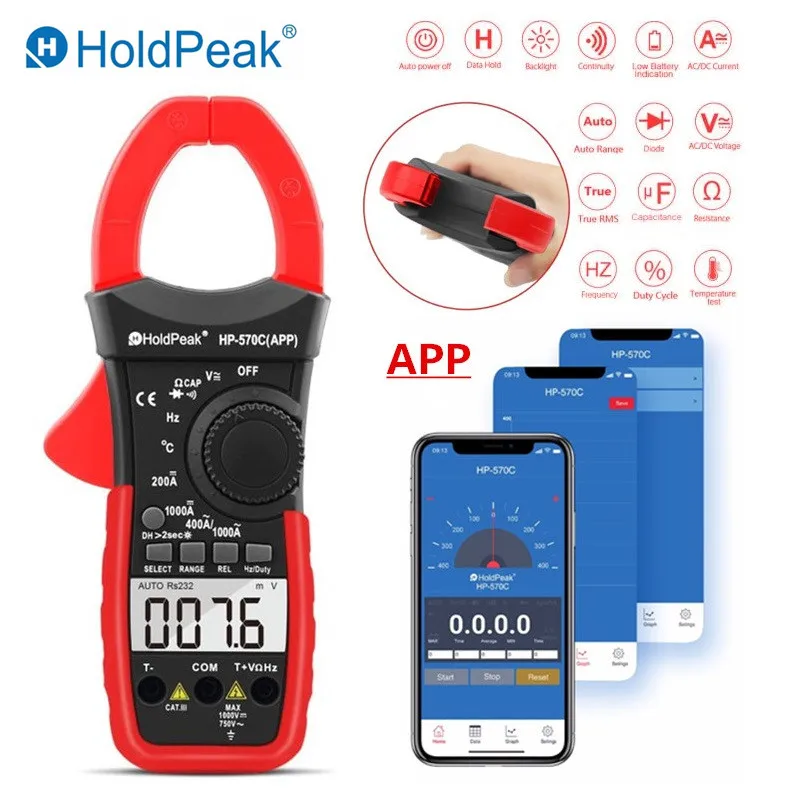 Цифровой мультиметр HoldPeak амперметр с подсветкой APP Link to Phone Автоматический