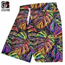 OGKB Азиатский размер мужские шорты пляжные шорты 3d крутой Печатный лес листья растение купальный костюм Homme
