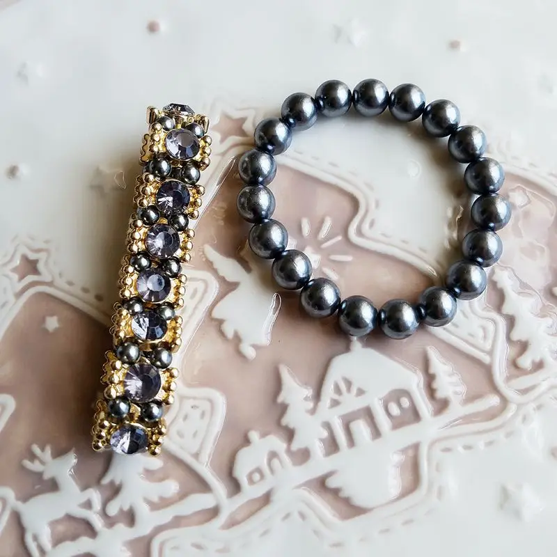 

Summer Beach Handmade Beads Elastic Gold Metal Purple Acrylic Stone Bracelets Korean Fashion Party Club Jewelry Pearl Accessory