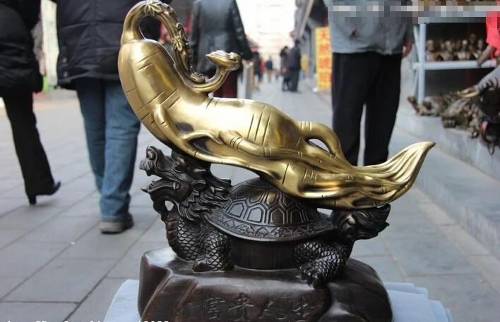 

Collectible bronze lion statue S0578 Royal Palace Copper Bronze Ginseng RuYi Dragon tortoise Moral Wealth Life Statue B0403
