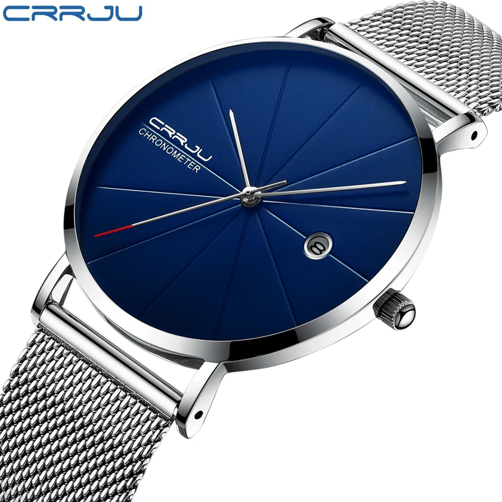 

CRRJU 2018 New Simple Design Mesh Band Thin Man watch Luxury Stylish stainless Steel Men quartz wristwatches relogio masculino