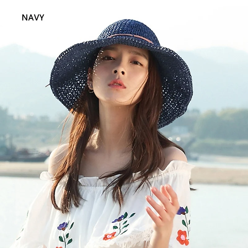 

Summer hat Handmade straw hat ladies summer big sunscreen beach sunshade UV protection collapsible sun hat fisherman hat