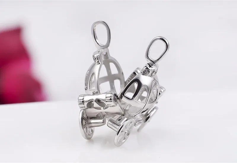 Solid 925 Sterling Silver Charm Hollow pumpkin car design Necklace for kids Fairy Tale Cinderella Carriage pendant Best gift (13)