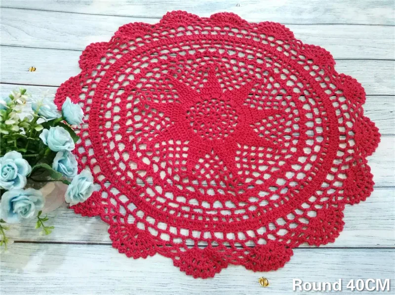 

40CM Round Cotton Placemat Crochet Flowers Lace Doily Dining Table Mat Tableware Pad Christmas Drink Tea Coasters Set Kitchen