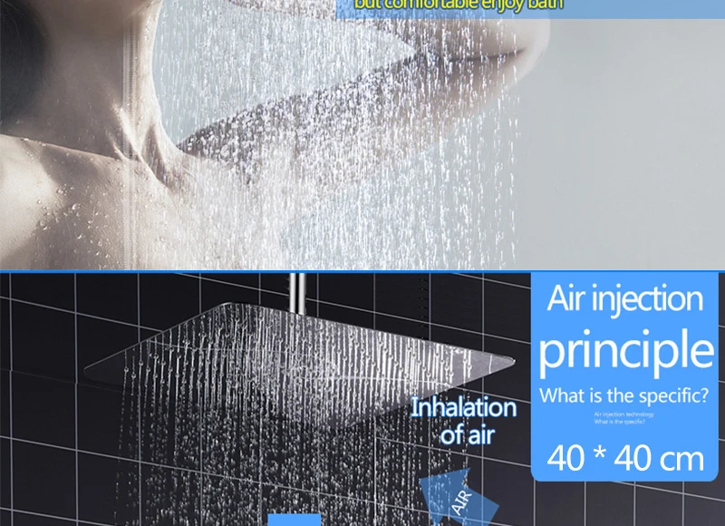Bath & Shower Faucet Wall Mounted 16'' Ultra Thin Water Saving Tap Air Booster Rain Shower Faucets (7)