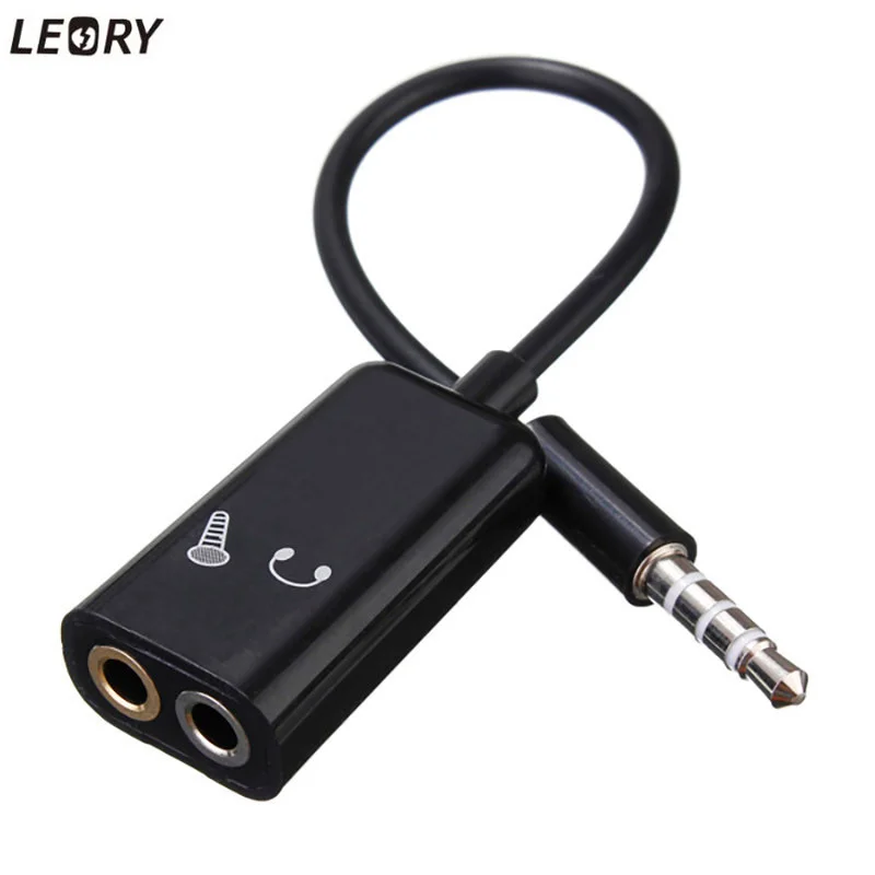 Goede LEORY 3.5mm Stereo Audio naar Oortelefoon Splitter Headset Microfoon Adapter Voor Iphone 6 6 s 6 Plus PC zwart