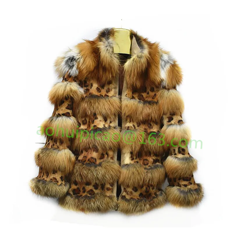

2019 ladies new natural red fox fur coat firefox fur plus leopard fur coat high quality real fox fur making winter European casu