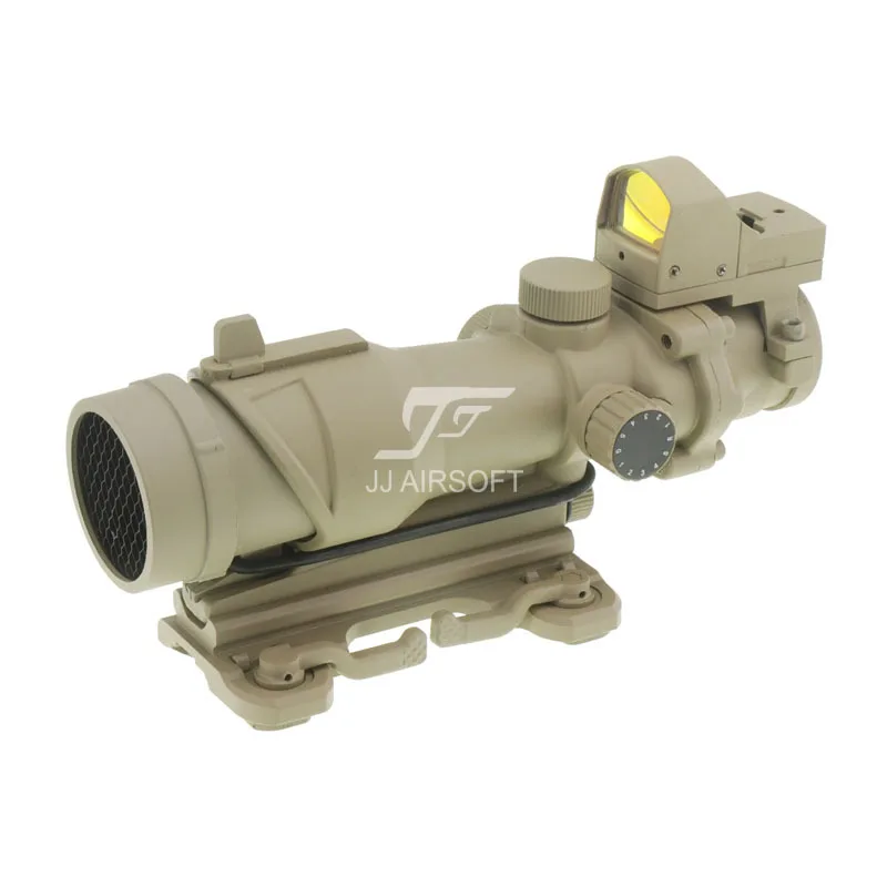 

JJ Airsoft ACOG Style 4x32 Scope Full Illumination w QD Mount & Mini Red Dot & Killflash / Kill Flash (Tan) FREE SHIPPING