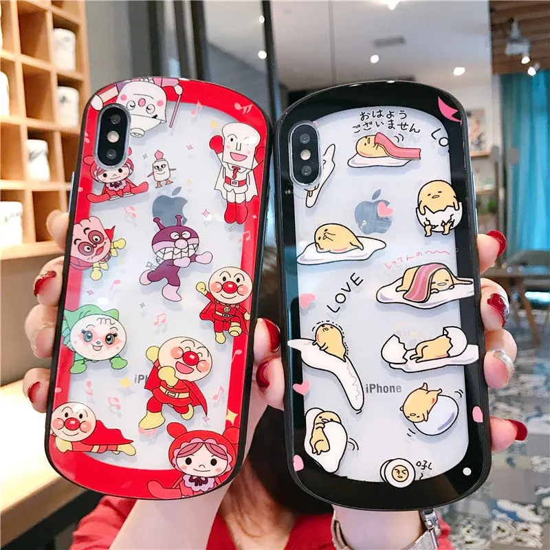 

Gudetama Anpanman Pattern Back Cover For iPhone X XR XS MAX 8 7 6 6S Plus Transparent Tempered Glass Hard Cases Coque