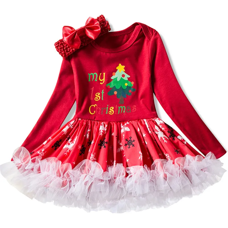 Newborn Baby Girl Clothes Brand Baby Christmas Clothing Tutu Dress My 1st First Christmas Party Baby Wear Infant Clothing 0-24M