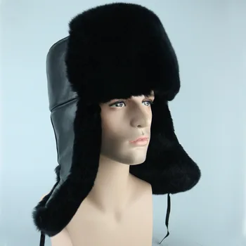 

LFM-02 Rex rabbit Fur Hat male Genuine leather warmth sheepskin hat elderly thickening cap Men Bomber Hats