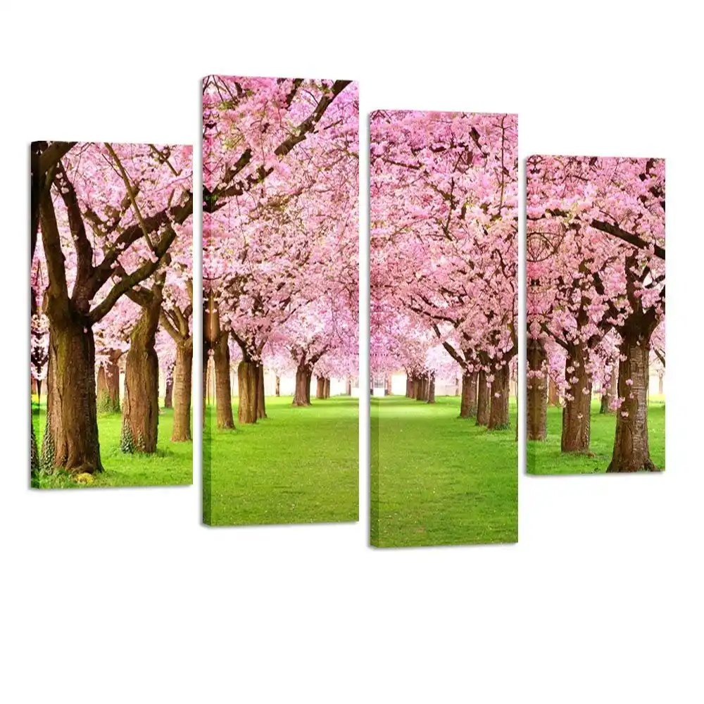 4 Pieces Large Cherry Blossom Trees Photo Canvas Wall Art Spring