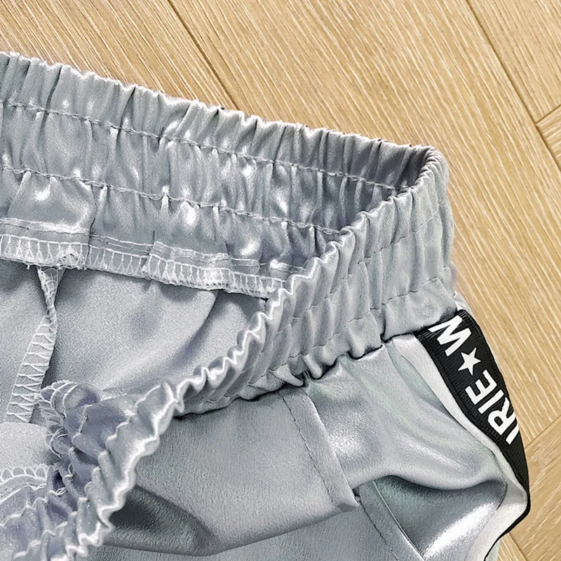 Women Summer Big Pocket Satin Highlight Harem Pants Women Glossy Ribbon Trousers BF Harajuku Joggers Women's Loose Pants