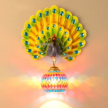 

Nordic Wall Lamps Bohemia Color Peacock LED mirror wall Lights for home Lusters Crystal Lamps Bedroom Bedside Resin wall sconces