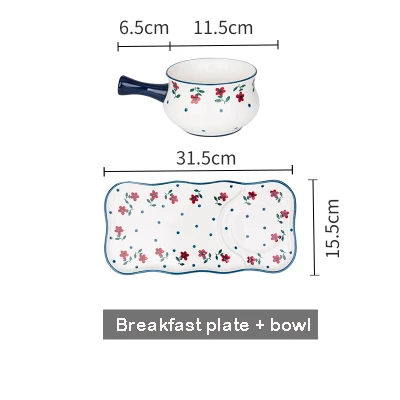 EECAMAIL японский стиль ручной цвет маленький красный цветок керамическая посуда западные блюда для бифштекса блюдо бытовые чаши для риса и супа чаша кружка - Цвет: Breakfast Set