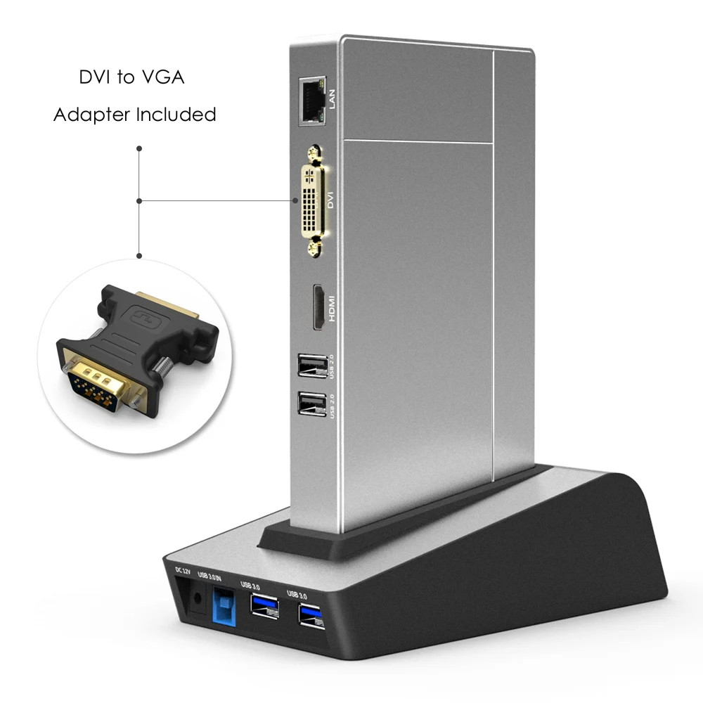 Estación de acoplamiento Universal para portátil USB 3,0 con Base de carcasa HDD y SSD soporte de vídeo Dual HDMI/VGA/DVI a 1152X2048 Gigabit Ethernet - 2
