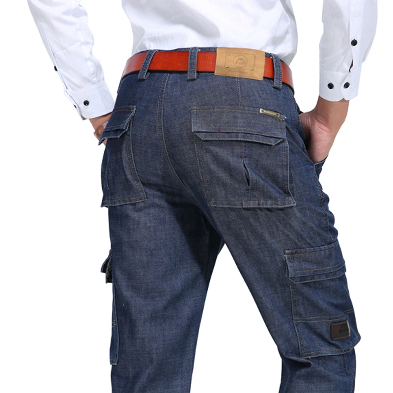 Мужские осенние зимние новые джинсы с несколькими карманами деловые Прямые повседневные Длинные повседневные модные мужские брюки