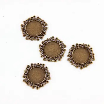 

Fit 14mm Round Flower Antique Bronze Pendants Setting Cabochon Cameo Base Tray Bezel Blank DIY Jewelry Findings