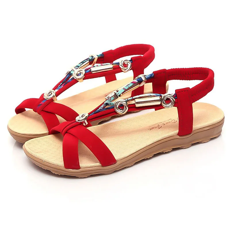 

LAKESHI Women Shoes Summer Beach Women Sandals Bohemian Peep Toe Flat Shoes Fashion Slip-On Ladies Sandals 2019 Female Shoes