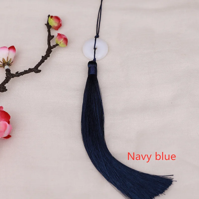 Navy blue 5 шт. белая Нефритовая пряжка с символом мира кисточкой самодельный брелок шапки ремни Подвески для изготовления украшений занавес Подвеска для изготовления аксессуаров ремесло кисточкой - Цвет: Navy blue