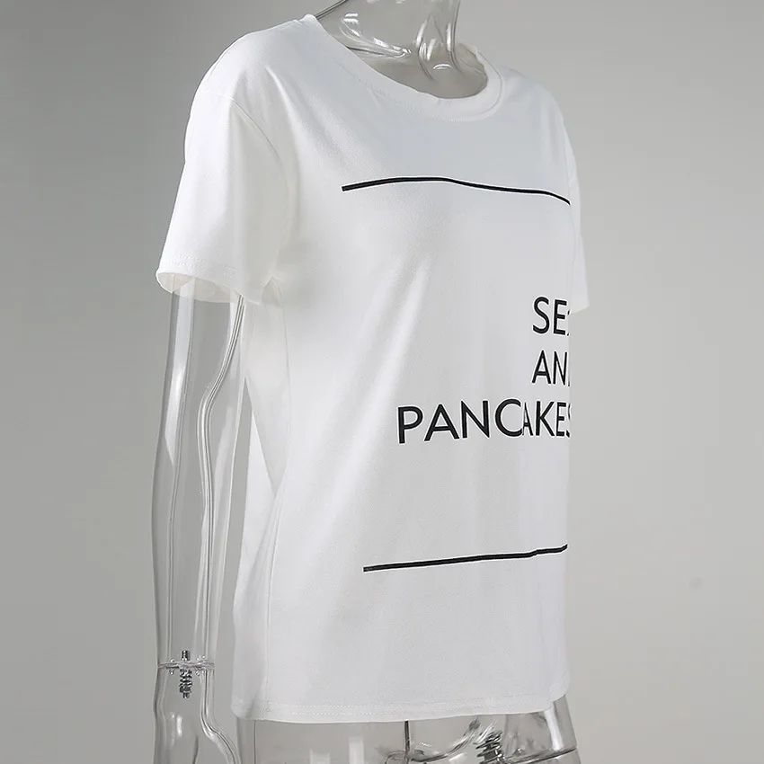 Женская белая футболка, модная, секс и блинчик, с буквенным принтом, футболки с круглым вырезом и коротким рукавом, хлопковые футболки, Прямая поставка