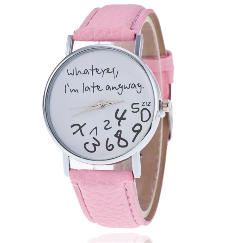 

Mance Whatever I am Late Anyway Letter Pattern Leather Men Women Watches Fresh New Style Woman Wristwatch Lady Watch Hot Sale