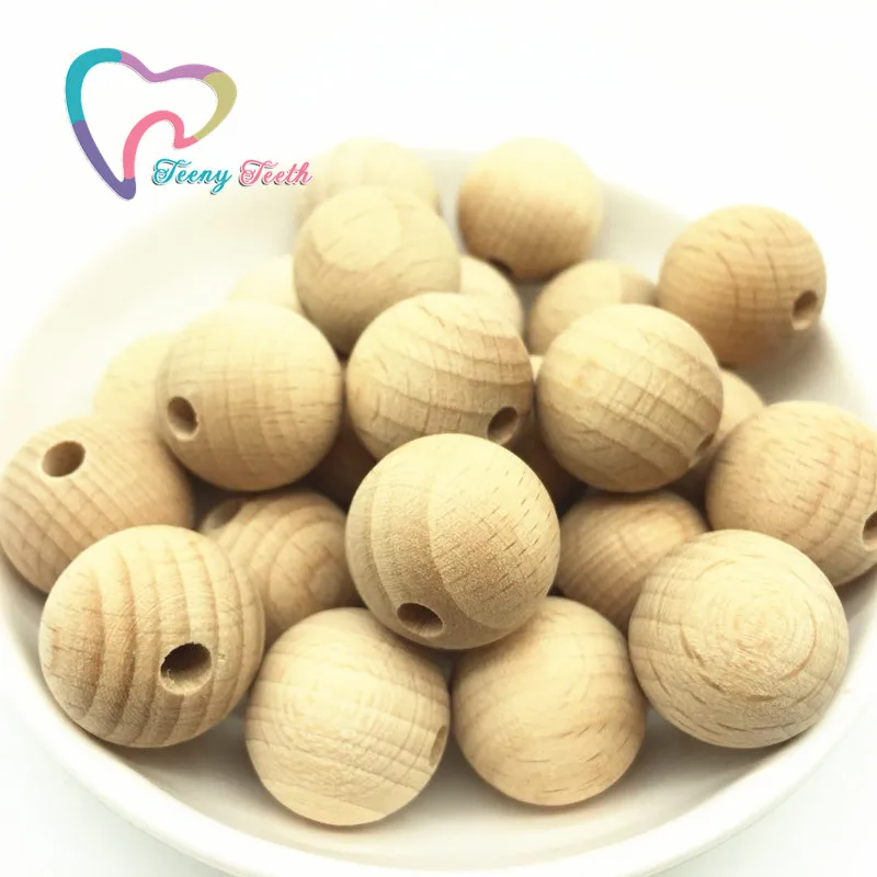 

Teeny Teeth 100PC Wooden Teether Chewable 10-20 MM Round Beads Ecofriendly Unfinished Beech Beads DIY Craft Jewelry Accessories
