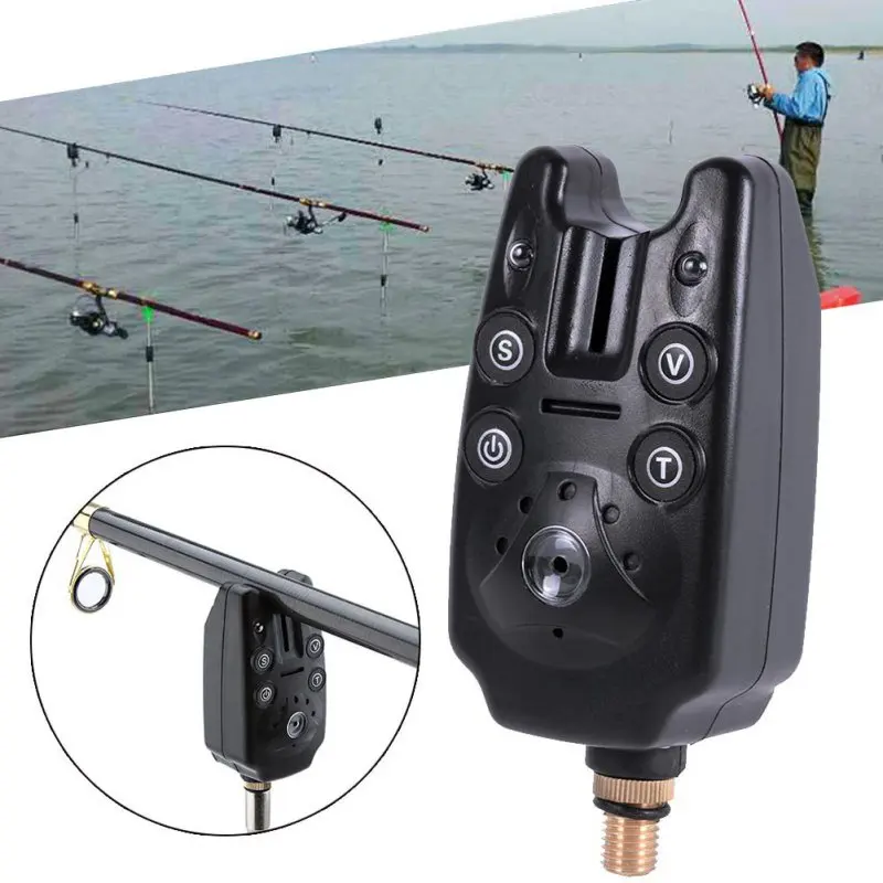 Сигнализатор укуса для рыбалки с 2 светодиодами, синий светильник, громкость, тон, регулируемая чувствительность звука, водонепроницаемый сигнализатор укуса рыбы, рыболовные инструменты SC