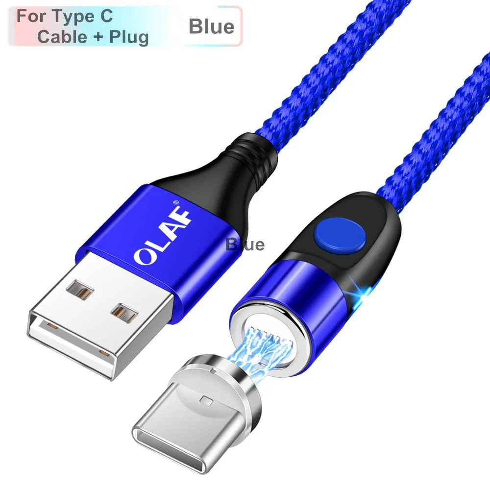 Магнитный кабель Олаф 1 м 2 м 3 А, кабель для быстрой зарядки micro usb type c для быстрой зарядки iPhone 3,0, магнитный кабель USB c type-C - Цвет: Blue For Type c