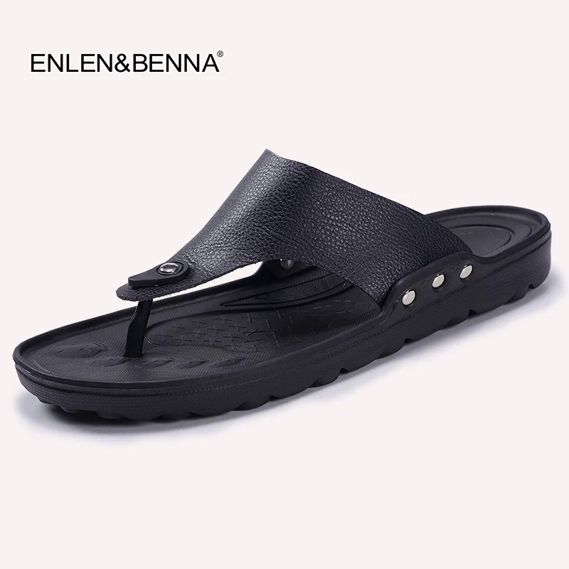 

2020 Summer Men Flip Flops Male Solid Color Slippers Men Casual Leather EVA Shoes Non-slip Fashion Beach Sandals Plus Size 39~45
