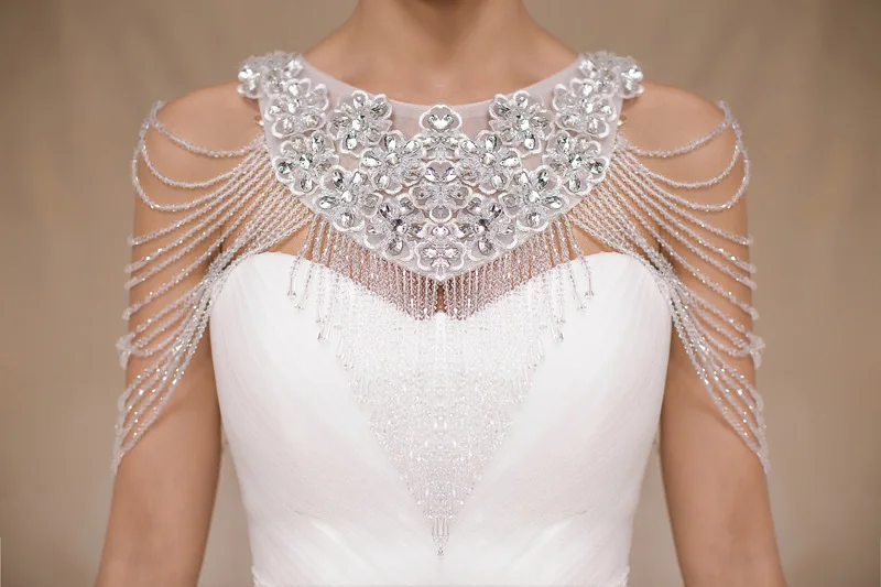 JaneVini роскошные, Украшенные стразами Свадебные цепь плечо ожерелья Bling Ювелирные изделия из кристаллов Для женщин вечерние свадебное плеча Обёрточная бумага цепи