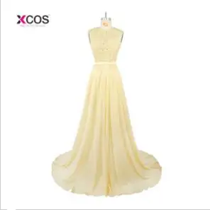 Vestidos de fiesta largos elegantes de gala A line желтое длинное летнее шифоновое платье для выпускного с аппликациями кружевное платье - Цвет: Цвет: желтый