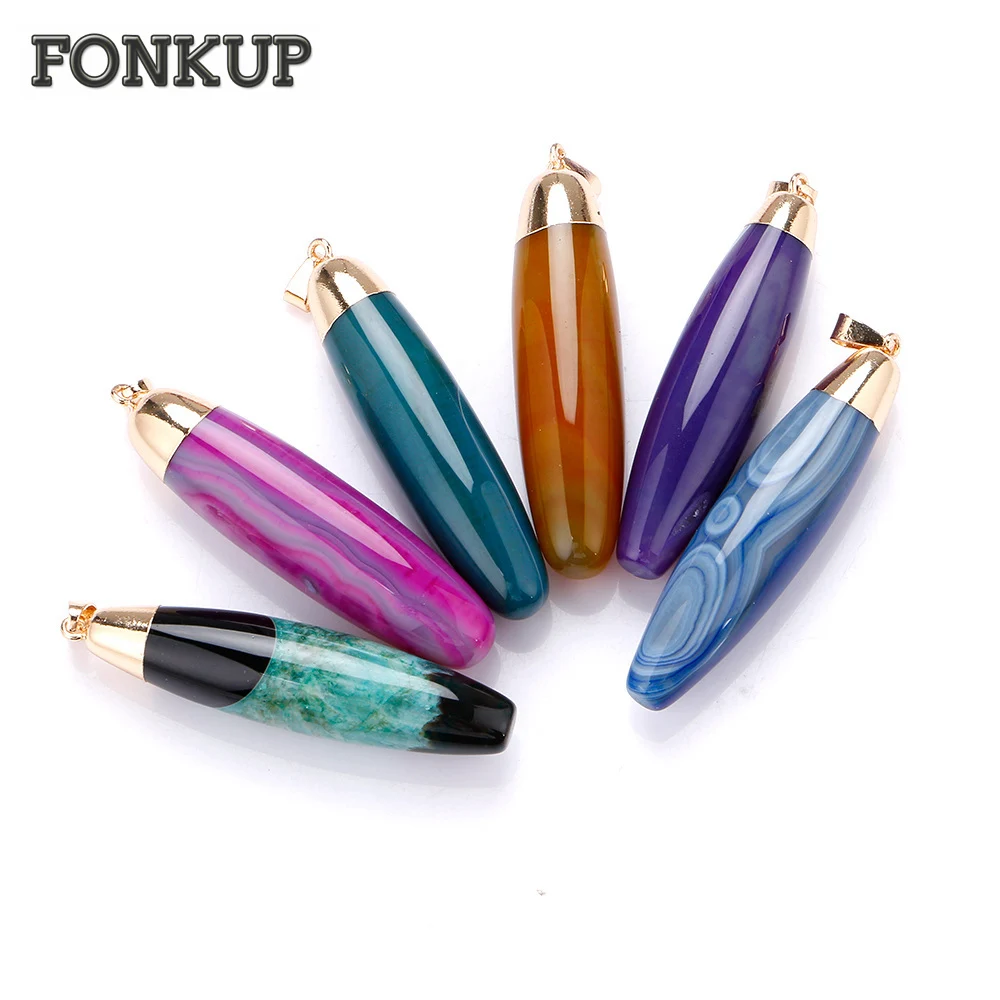 

Forkup Green Gem Pendant Gold Plated Charm Crystal Necklace Cylinder Solitaire Men Choker Natural Stone Jewelry Collier Diamant