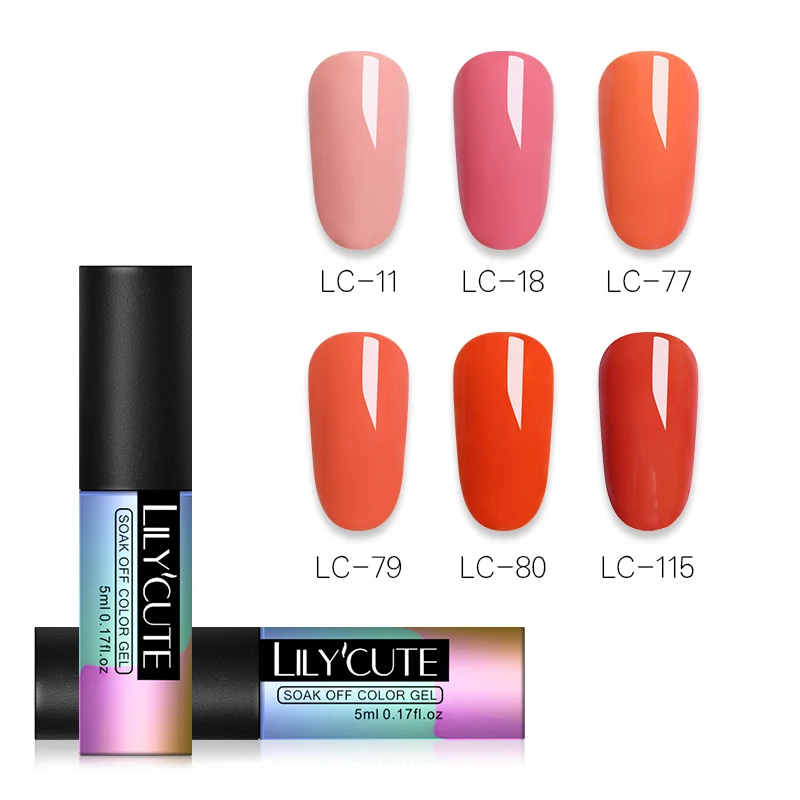 LILYCUTE кораллово красный оранжевый Гель лак для нейл арта 5 мл гели ногтей Цветной