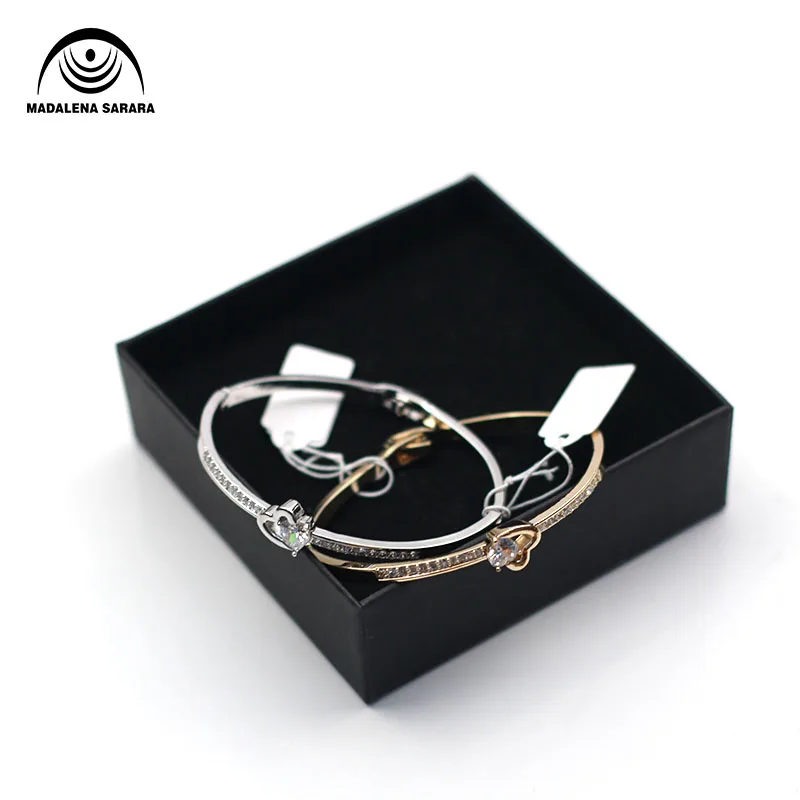 

MADALENA SARARA AAAA Cubic Zirconia Pave Setting Girl's Bangle Heart Korean Design Personality Two Colors Options