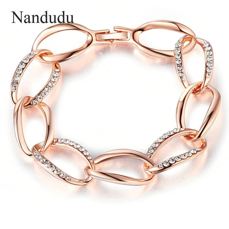 Nandudu Модный женский браслет розовое золото цвет прозрачный австрийский кристалл связанные обручи браслет ювелирные украшения в подарок B699
