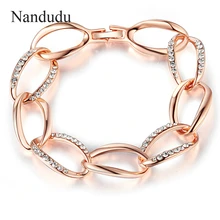 Nandudu Модный женский браслет розовое золото цвет прозрачный австрийский кристалл связанные обручи браслет ювелирные украшения в подарок B699