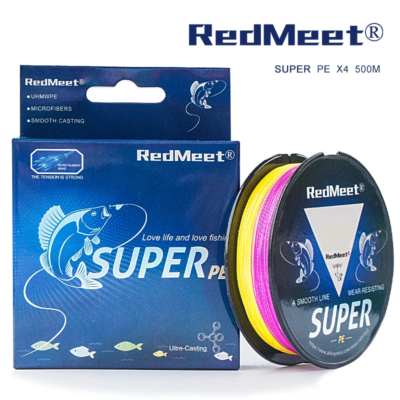 RedMeet 500 متر سوبر PE خط الأصفر/رمادي/الأخضر/الأزرق/متعدد الألوان مضفر الصيد خط المتعددة الشعيرات 4 المواضيع الصيد خط