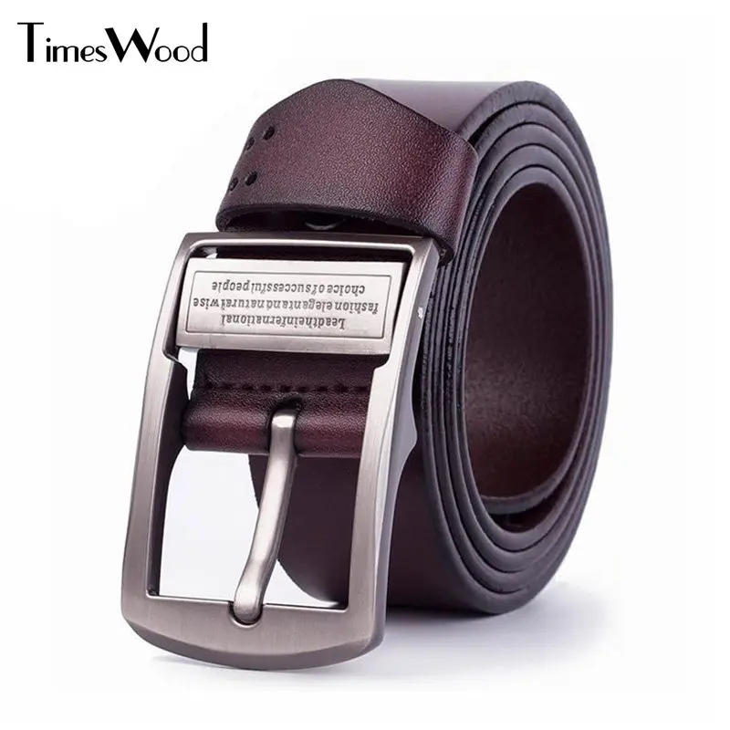 [TIMESWOOD]3.8cm Wide High Quality Metal Pin Buckle Real Leather Belts Cowhide Plain Brown Black Men Jeans Belt Cowboy Waistband |