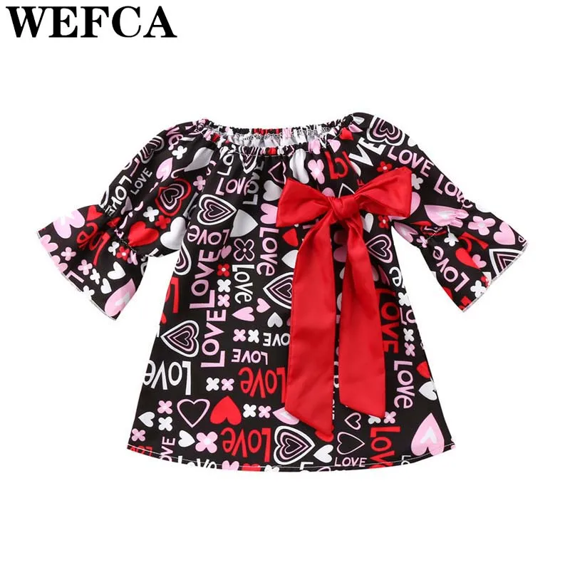 

Valentine Dress For Baby Girls LOVE Letter Clothes Toddler Kids Fashion Party Dresses Red Bow Costumes
