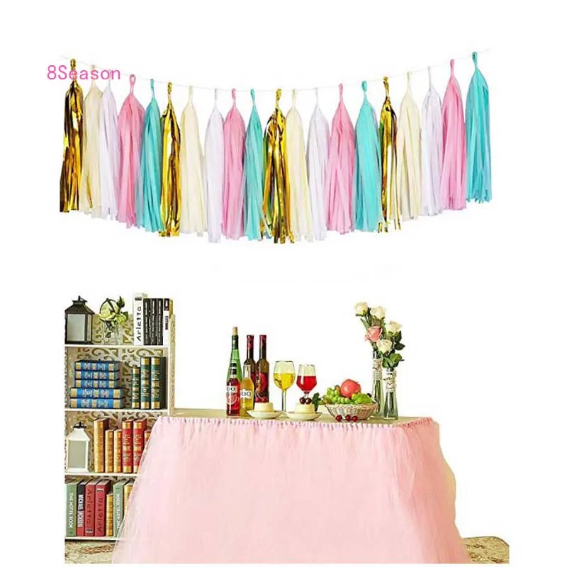 pink and blue tassel garland