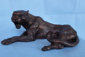 

USPS to USA S1072 5.5 Chinese Folk Refined Red Bronze Copper Beast Ferocious Leopard Art Statue