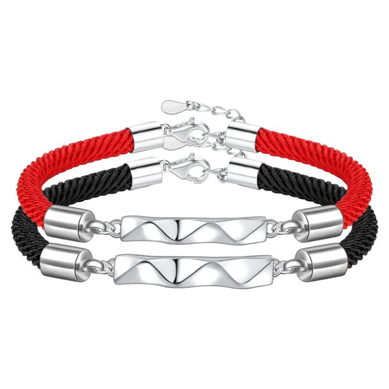 

KOFSAC New Fashion 925 Silve Bracelets For Men Women Red Rope Elegant Charming Wavy Couple Bangles Valentine's Day Jewelry Gift