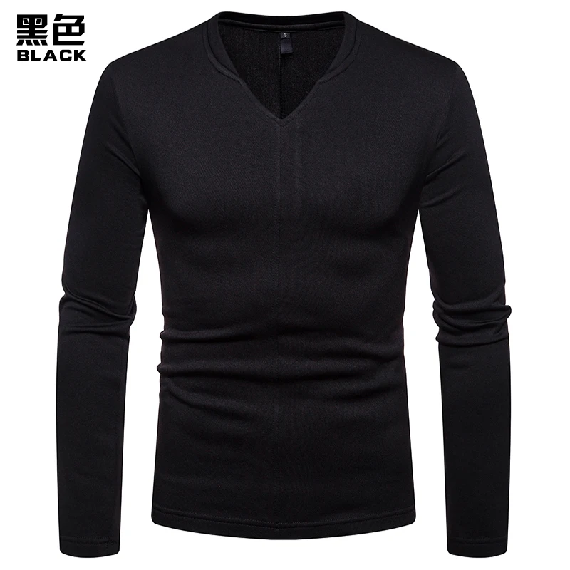 

Men's Cross-Border For Men's Plus Size Plus Velvet Warm V-neck Long-sleeved T-shirt Bottoming Shirt