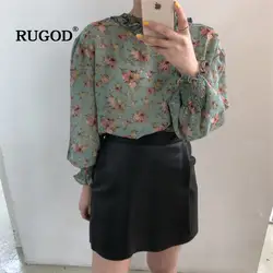 RUGOD 2019 элегантный для женщин рубашки для мальчиков фонари рукава О средства ухода за кожей шеи цветочный принт офисные женская одежда Весна