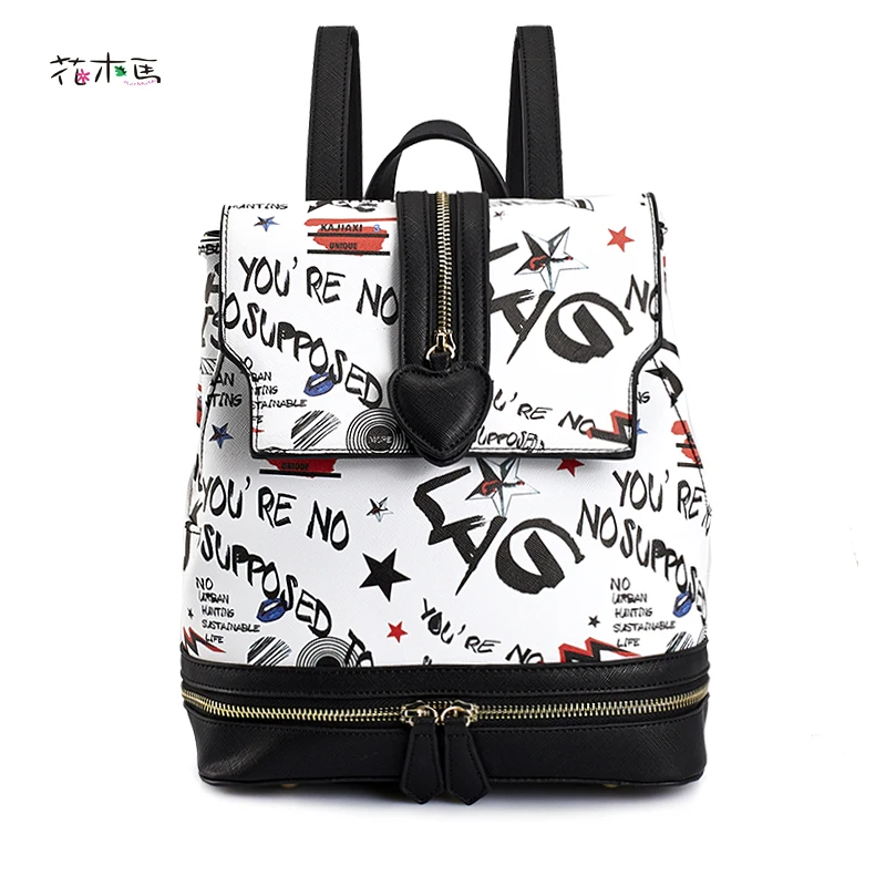 

2017 Women's Backpacks PU Leather Student School Bags Cartoon Print Fashion Travel Pack Laptop Graffiti Bolsa Mochila Escolar