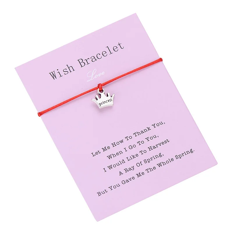 IYOE Wish Card, браслет с красной нитью для женщин и детей, корона принцессы, ручная плетеная веревка, Парные браслеты, семейные ювелирные изделия для дружбы - Окраска металла: 10
