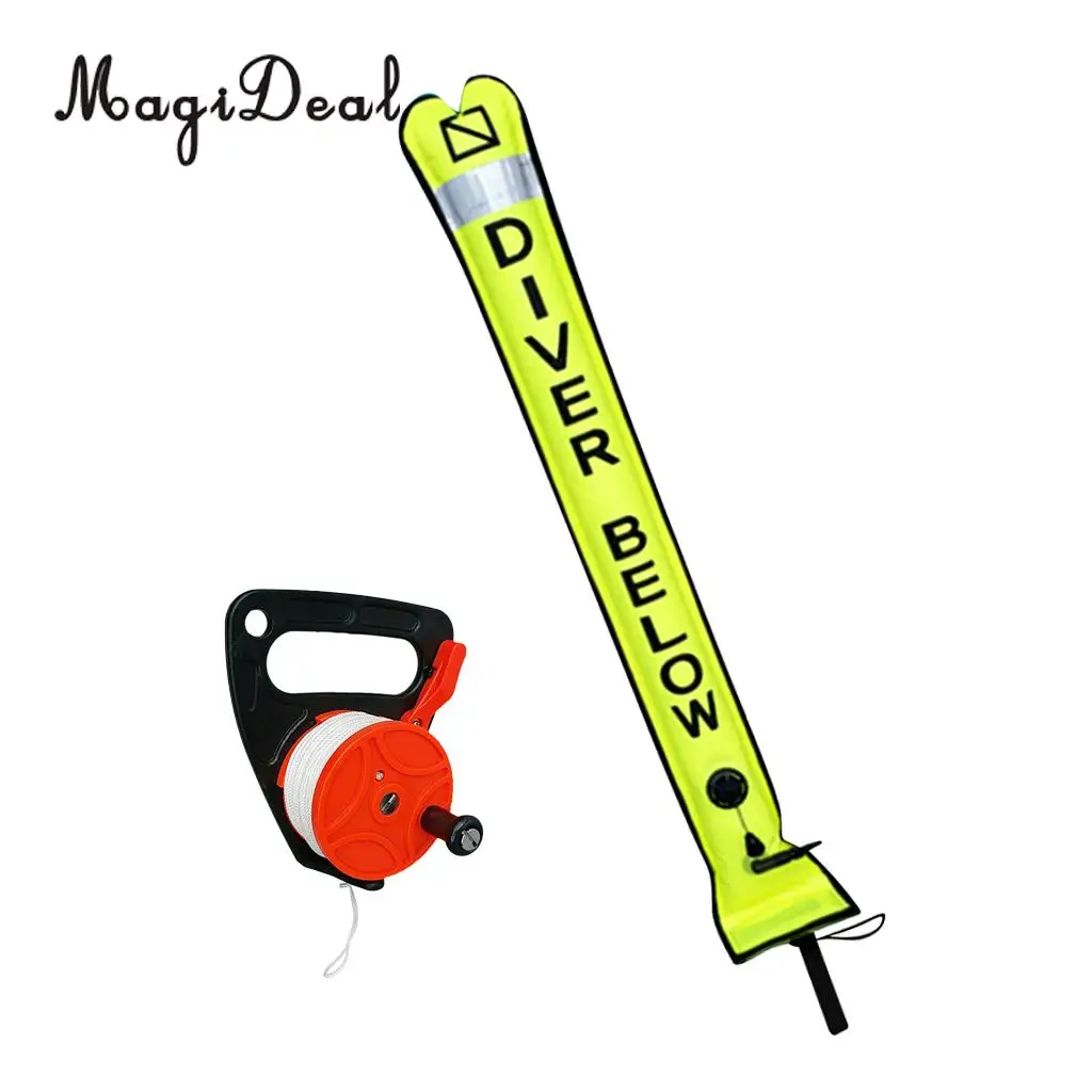 Scuba Diving Reflective Inflatable SMB Surface Marker Buoy, Oral Inflator & Dive Wreck Reel for Swimming Diving Accessories