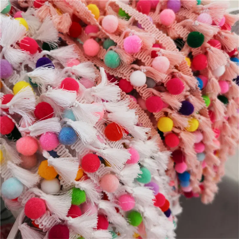 

1m Colorful Tassel Pom Pon Trims Pompon Lace Ribbon Fringe Lace DIY Wedding Party Crafts Handmade Sewing Curtain Clothes
