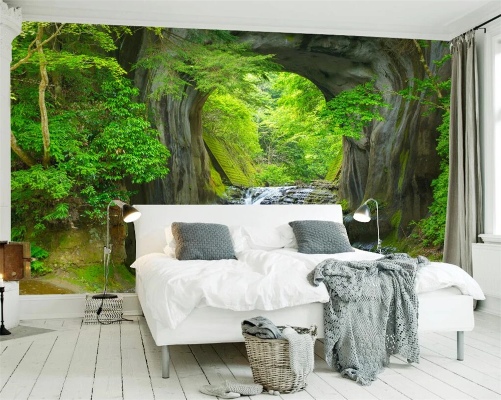 cachoeira papel de parede 3d floresta verde 02